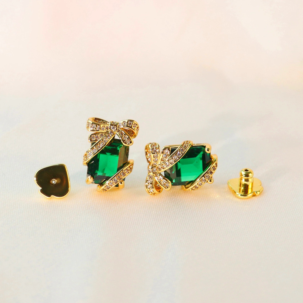 Kendra Scott Qingdao Gold Plated Copper Green Gemstone Bow Earrings